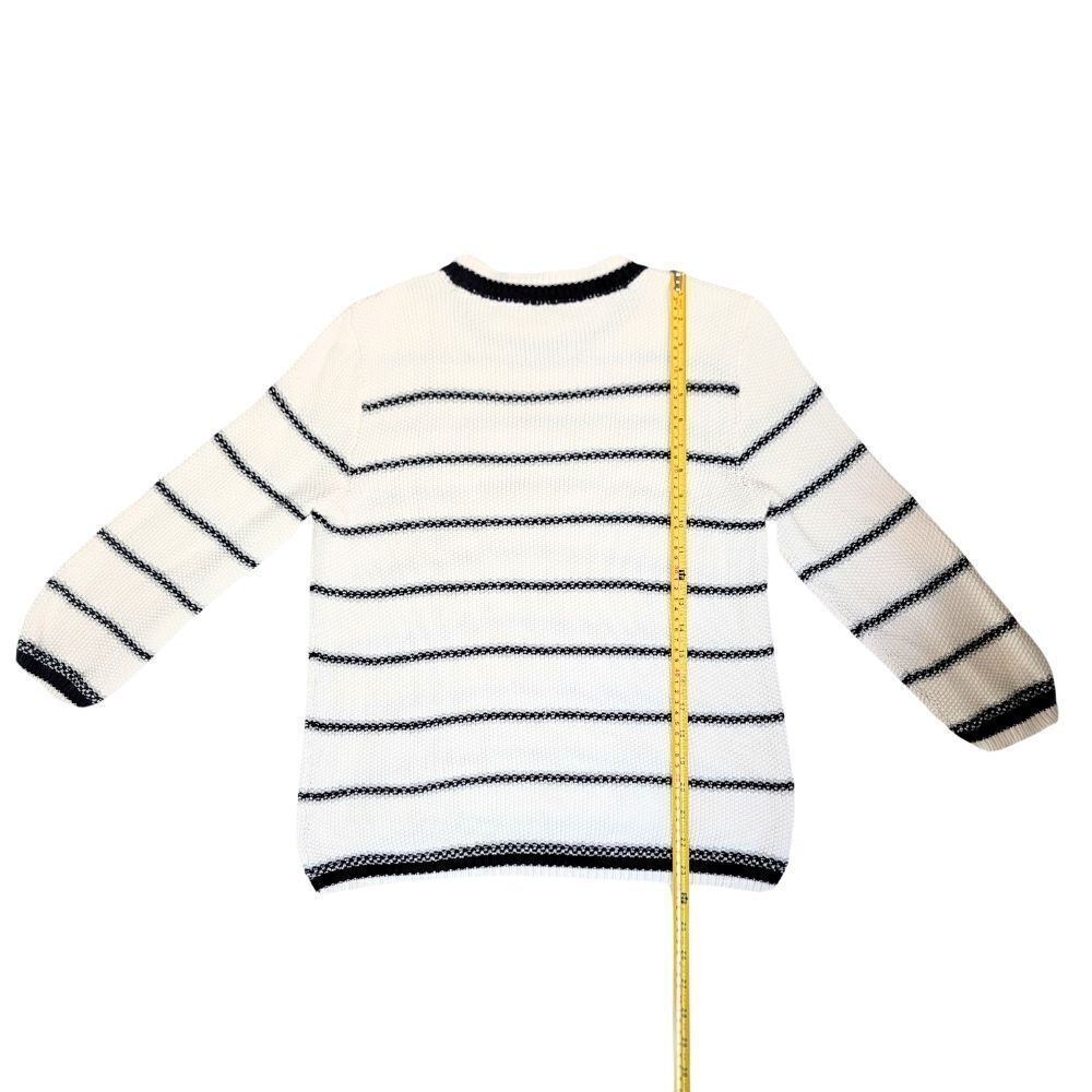 MADELEINE THOMPSON Navy/White/Metallic Stripe Button Sweater Womens M Luxury - Picture 6 of 7